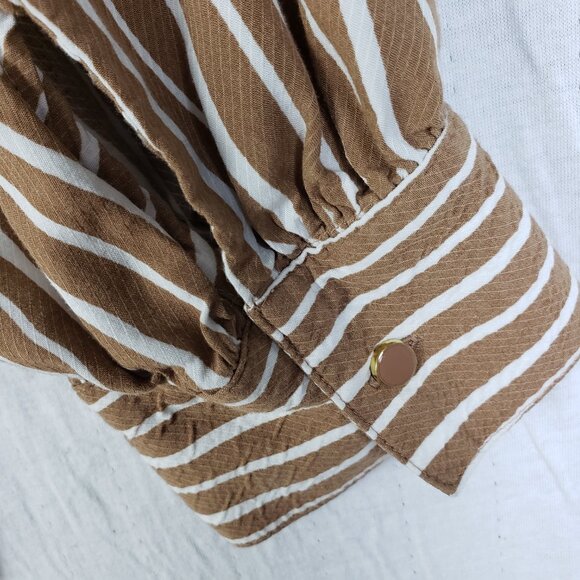 Ann Taylor Popover Top Blouse Striped Latte Brown White Rayon V-neck size XL - Picture 10 of 11